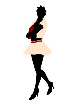 Fasionly dressed african american female silhouette on a white background