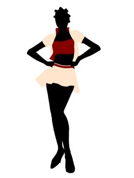 Fasionly dressed african american female silhouette on a white background
