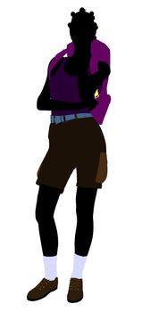 African american girl hiker illustration silhouette on a white background