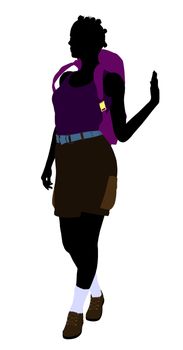 African american girl hiker illustration silhouette on a white background