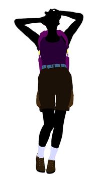 African american girl hiker illustration silhouette on a white background