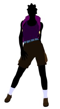 African american girl hiker illustration silhouette on a white background
