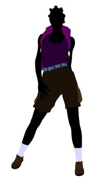 African american girl hiker illustration silhouette on a white background