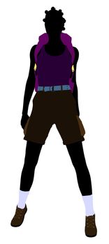 African american girl hiker illustration silhouette on a white background