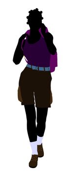 African american girl hiker illustration silhouette on a white background