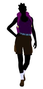 African american girl hiker illustration silhouette on a white background