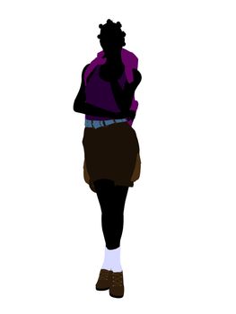 African american girl hiker illustration silhouette on a white background