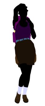 African american girl hiker illustration silhouette on a white background