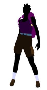 African american girl hiker illustration silhouette on a white background