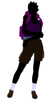 African american girl hiker illustration silhouette on a white background