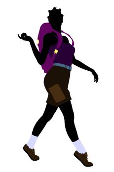 African american girl hiker illustration silhouette on a white background