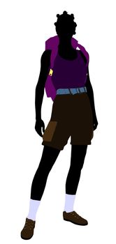 African american girl hiker illustration silhouette on a white background