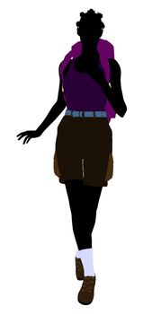 African american girl hiker illustration silhouette on a white background