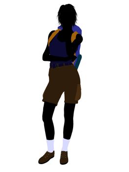 Girl hiker illustration silhouette on a white background
