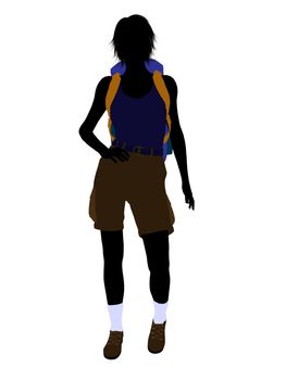 Girl hiker illustration silhouette on a white background