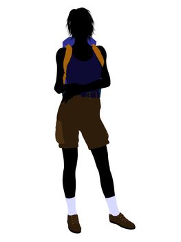 Girl hiker illustration silhouette on a white background