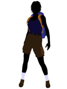 Girl hiker illustration silhouette on a white background