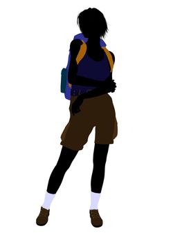 Girl hiker illustration silhouette on a white background