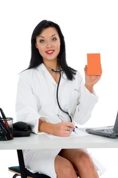 young doctor with stethoscope on white background