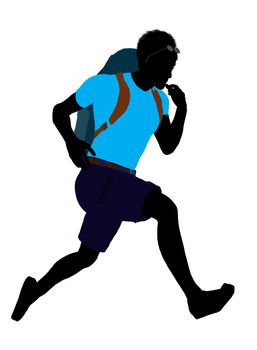 African american hiker illustration silhouette on a white background