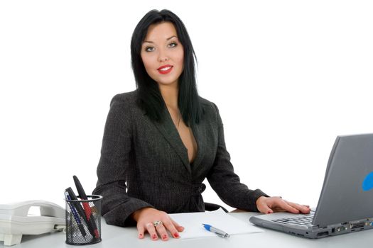 business woman  working on  white  