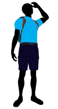 African american hiker illustration silhouette on a white background