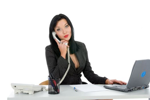 business woman  working on  white