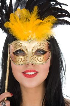 Portrait  girl with mask on white 