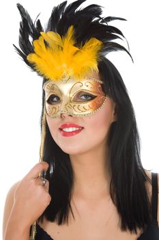 Portrait  girl with mask on white 