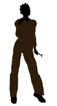 Female african american mechanic illustration silhouette on a white background