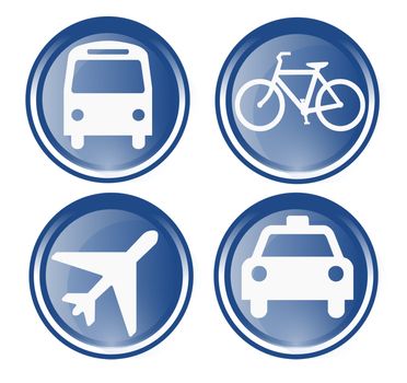 a set of four web buttons for travel, transportation
