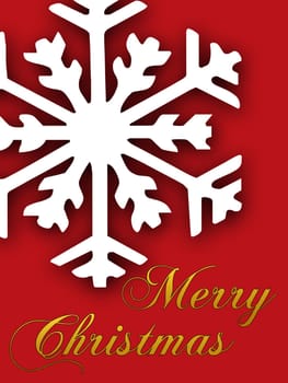 a red and gold Christmas Card featuring a white snowflake