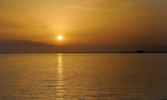 Warm sea sunset, travel background