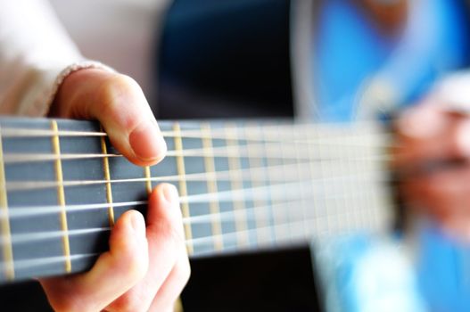 blue music guitar with blurry copyspace for your text message