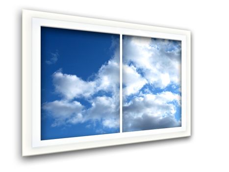 Perspective Window Sky View over White Background