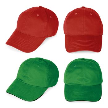 Isolated blank baseball caps ready for your logo or design. Clipping path for each hat included.