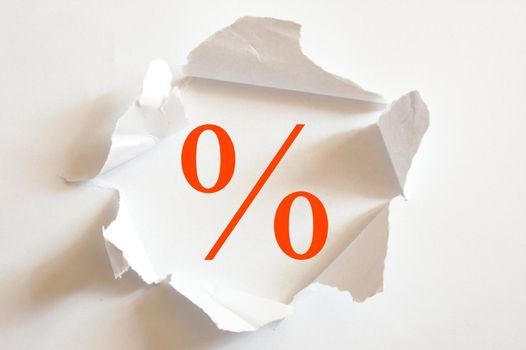 sale concept with hole in blank paper