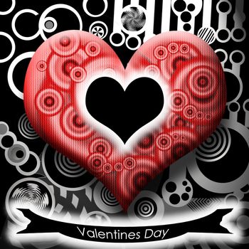 Valentines Day Alternative Black Heart Greeting Illustration over Dark Industrial Surreal Background