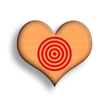 Red Target on the Wooden Heart Symbol Illustration over White Background