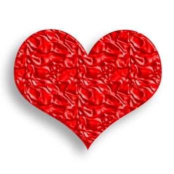 Wrinkled Red Heart Symbol over White Background