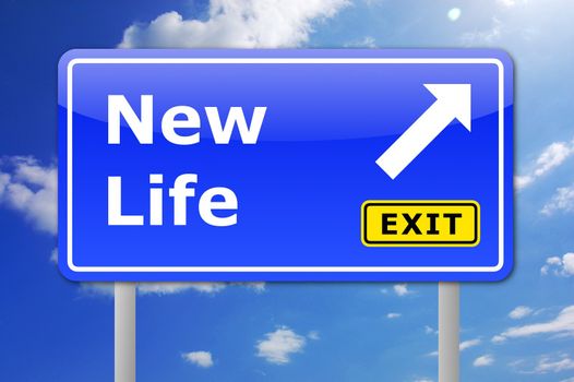 new life concept with road sign showing a change