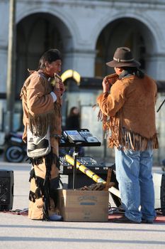Peruvian men playing music in the street