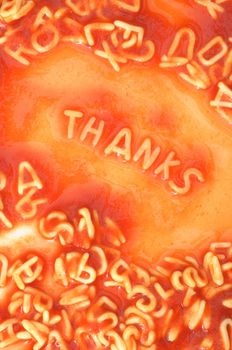 thank you concept with red pasta snack