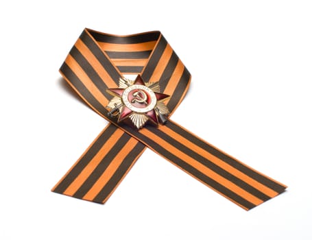 Ribbon of Saint George and the Order of the Patriotic War on a white background.