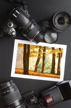 vacation or travel image concept with camera and lens