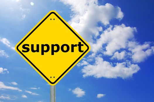 yellow road sign with support showing assistance concept