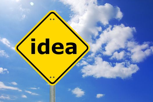 creativity and idea concept with yellow road sign