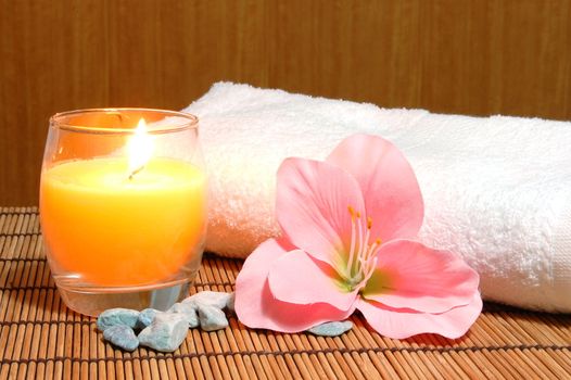 spa, zen and wellness still life with flowers and stones