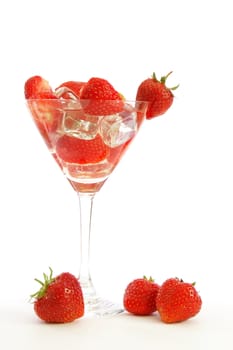 strawberry beverage in glass isolated on white background