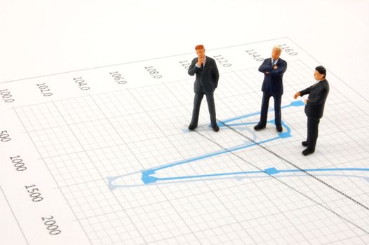 business peoples on economic chart background talking